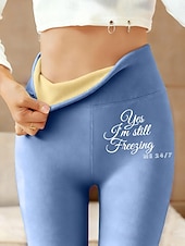 preiswerte Fleece gefütterte Leggings-Damen Leggings mit Fleecefutter Fleecehose Leggings Urlaub Vintage Ethno-Stil Volle Länge Hohe Taille Buchstabe Thermowarm Bequem Verdicken Dehnbar Lässig Täglich Outdoor Blau Schwarz Rosa Grün