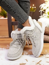 olcso Női karácsonyi cipők-Női Csizmák Hócipők Fűzős csizmák Téli csizma Karácsony Napi Gyapjú bélelt Csizmák Bokacsizmák Lapos Kerek orrú Alkalmi Műszőrme Ruhaanyag Papucs Fekete Rózsaszín Piros