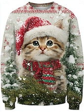 preiswerte Tiere Tops-Damen Pullover Sweatshirt Grafik Tier Katze Aktiv Süß Lässig Lange Ärmel Rundhalsausschnitt Reguläre Tops Street Casual Urlaub Print Lila Braun Grün Frühling Herbst Winter Frühling