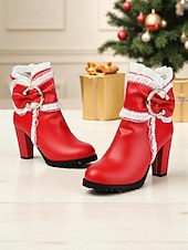 preiswerte Stiefeletten-Rote Damenstiefeletten mit goldener Schleife – festliche High Heel-Stiefel für Damen – perfekt für Weihnachtsfeiern, Feiertagstreffen und Abende