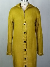 abordables Cárdigans y prendas de abrigo-Mujer Pulóveres Cárdigan Elegante Moda Ropa de calle Color sólido Con Capucha Retazos Botones De Punto Manga Larga Tops largos Tejer Exterior Diario Noche Negro Amarillo Otoño Invierno