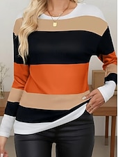 economico T-shirt a righe e geometrico-Per donna Maglietta Stampato Grafico Geometrico A righe Vintage Moda Elegante Manica Lunga Girocollo Top Regolari Quotidiano Weekend Arancione Primavera Autunno Inverno
