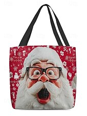 economico Borse con stampa grafica-borsa tote natalizia da donna – design di Babbo Natale con albero di Natale festivo e fiocchi di neve, divertente e stravagante, regalo perfetto per le feste di Natale, le festività invernali e lo shopping