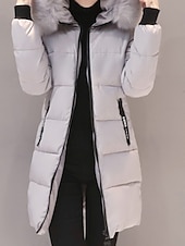 preiswerte Steppjacken-Damen Wintermantel Daunenjacke Warm Bequem Reißverschluss Tasche Lässig Einfarbig Urlaub Alltagskleidung Ausgehen Wochenende Lang Mit Kapuze Normale Passform Langarm Oberbekleidung Schwarz Weiß Rosa