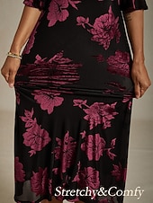  Women's Midi Dress A Line Dress Elegant Birthday Cocktail Wedding Guest Velvet Daily Cocktail Party Regular Fit Floral Half Sleeve V Neck Navy Blue Spring Fall Winter