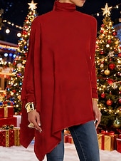 Недорогие Простая футболка-Женская футболка однотонная элегантная модная повседневная с длинным рукавом горловина-лодочка длинные топы повседневные ассиметричная черный красный синий фиолетовый зеленый осень зима