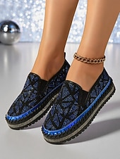 Χαμηλού Κόστους Γυναικεία Sneakers-Γυναικεία μοκασίνια πλατφόρμας με μαύρο χρυσό στρας, slip-on, λαμπερά, χοντρά παπούτσια για πάρτι, για νυχτερινή ζωή &amp;ρούχα κλαμπ