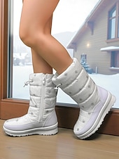 Недорогие Снежные и зимние ботинки-женские белые зимние ботинки – водонепроницаемые теплые зимние ботинки со снежинками, нескользящая подошва для зимних прогулок и поездок на природу