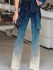 女性用 標準 ジャンプスーツ エレガント グラフィック 長袖 ワンショルダー ハイウエスト スパンコール パーティー カクテルパーティー レギュラー ブルー 春 お買い得  パーティージャンプスーツ-女性用 標準 ジャンプスーツ エレガント グラフィック 長袖 ワンショルダー ハイウエスト スパンコール パーティー カクテルパーティー レギュラー ブルー 春