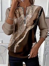 ieftine Artă și design topuri-Pentru femei Hanorac pulover Hanorace cu fermoar Fermoar Imprimeu Grafic Abstract Modă Casual Manșon Lung Stil Nautic Topuri obișnuite Stradă Zilnice Albastru piscină Roșu-aprins Mov Maro Trifoi