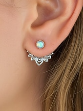 abordables Pendiente de mujer-Pendientes bohemios de ópalo para mujer con diseño de loto vintage: joyería étnica para uso informal, festivo y de fiesta.