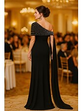 billiga Aftonklänningar-Åtsmitande Kvälls klänningar Elegant Formell klädsel Formell Bröllop Golvlång Ärmlös Över axeln Stretch crepe med Strass Broderad 2025