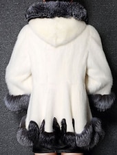 billige Pels &amp; Lær-Dame Fuskepels Hold Varm Bekvem Lapper Lomme Knapper Pelskrage Mote Fargeblokk utendørs Feriereise Ferie Ut på byen Lang Med hette Normal Langermet Yttertøy Svart Hvit Høst Vinter