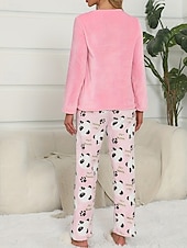 cheap Women&#039;s Sleep Tops &amp; Bottoms-Women&#039;s Pajamas Loungewear Pajama Set Flannel Warm Fashion Panda Elastic Waist Pant Home Daily Long Sleeve Crew Neck White Pink Light Blue Fall Winter Loose Fit