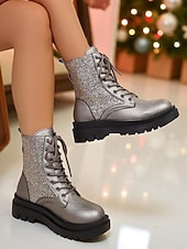 Botas de combate con purpurina roja para mujer: botines con cordones brillantes para mujer, ideales para Navidad, fiestas de invierno y salidas festivas. abordables Zapatos de Navidad para Mujeres-Botas de combate con purpurina roja para mujer: botines con cordones brillantes para mujer, ideales para Navidad, fiestas de invierno y salidas festivas.