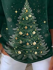 voordelige Kersttruien-Dames Trui Casual Zacht Kerstboom Geribd V-hals Gebreid Lange mouw Normale tops breien Kerstmis Buiten Dagelijks Groen Herfst Winter