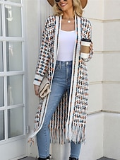 economico Cardigan Aperto-Per donna Felpa Cardigan Elegante Moda Streetwear Plaid A Coste Aperto davanti Nappa Lavorato a maglia Manica Lunga Top lunghi Maglia All&#039;aperto Quotidiano Weekend Nero Giallo Primavera Autunno