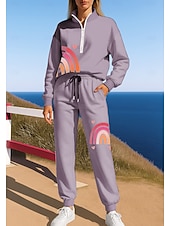 رخيصةأون بدلات رياضية-نسائي بدلة رياضية بذلة رياضة بذلة الهرولة رباط سحاب هندسي سترة وبنطلون رياضي مجموعة ملابس رياضية الربيع أزرق بحري داكن بنفسجي فاتح غير رسمي اكتشف - حل الخارج ناعم فضفاض كم طويل رياضة ألبسة رياضية