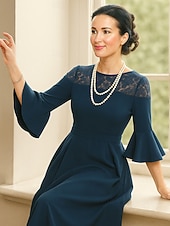 billige Ankellengde-A-linje Ankellengde Festkjole Cocktail Kjole 3/4 ermer Crew-hals Elegant Formell Blonder Polyester Kjole til brudens mor med Blonder