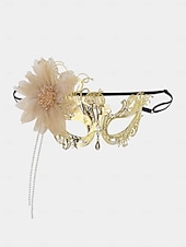 olcso Álarcosbál Kiegészítők-női arany filigrán álarcosbál maszk virággal és gyöngyökkel díszítve karácsonyi partira, bálra &amp;szalagavató