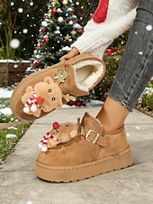 economico Scarpe di Natale per Donne-stivali da neve natalizi da donna in cammello con motivo a renne e sciarpa - stivaletti foderati in pile, morbidi e festosi, ideali per Natale e le riunioni di famiglia