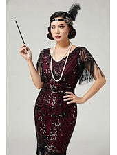  Anni Ruggenti Anni 1920 Lunghezza al ginocchio Abito Flapper Maniche corte Il grande Gatsby Paillettes Frange Scollo a V Costume Per donna Natale Carnevale speakeasy Mascherata Festa a tema retrò