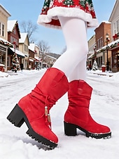 economico Stivali alla moda-Per donna Stivali Stivali Morbidi Natale Quotidiano Stivali al Ginocchio Nappa Tacco grosso Punta Tonda Casual Finta pelle scamosciata Mocassino Nero Rosso