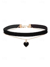 abordables Collier pour femme-Collier ras du cou en velours pour femme avec pendentif cœur rouge - élégante chaîne dorée à double couche pour Noël et les fêtes de fin d'année