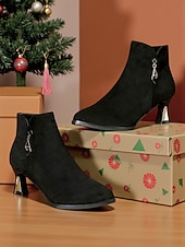 Botines de ante rojo para mujer con cremallera y tacón metálico: elegantes y con estilo, perfectos para Navidad, fiestas y uso diario. abordables Zapatos de Navidad para Mujeres-Botines de ante rojo para mujer con cremallera y tacón metálico: elegantes y con estilo, perfectos para Navidad, fiestas y uso diario.