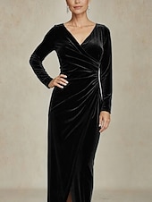 economico Abiti da festa-Per donna Abito Midi Abito a Portafoglio Elegante Festa serale Ospite di nozze Asimmetrico Taglia piccola Tinta unica Manica 3/4 Scollo a V Nero