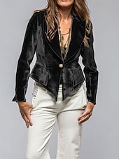 economico Blazer e Completi-Per donna Blazer Blazer di velluto Confortevole Tasca Moda Semplice Feste Festa / Sera Casuale Corto Regolare Collo ripiegato Vestibilità regolare Manica Lunga Capispalla blu navy Nero Vino Primavera