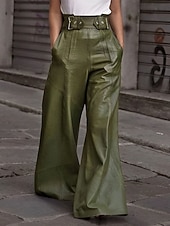 Dámské Drzý Kalhoty chinos Kožené kalhoty prázdniny Vinobraní Šik ven Plná délka Středně vysoký pas Bez vzoru Zip Kapsy Pohodlné Lehce elastické Venkovní Dovolená Denní Černá Armádní zelená Podzim levne široké nohavice a vysoký pas-Dámské Drzý Kalhoty chinos Kožené kalhoty prázdniny Vinobraní Šik ven Plná délka Středně vysoký pas Bez vzoru Zip Kapsy Pohodlné Lehce elastické Venkovní Dovolená Denní Černá Armádní zelená Podzim