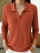 olcso Szilárd színek-Női Pulóver Elegáns Napi Stílusos Polo gallér Kötött Hosszú ujj Normál felsők Kötött Napi Hétvége Fekete Fehér Tavasz Ősz