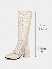  naisten siniset pitsisaappaat polven puolivälissä lohkokorolla - elegantit vintage-retroverkkosaappaat häihin, juhliin &cosplay-asut