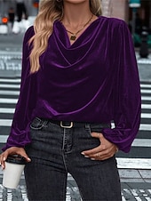 Femmes Velours Elegant Habillé Chemisier Couleur Unie Uni Élégant Dames Classique manche longue Col Halter Hauts Réguliers Travail Quotidien Fête Froncé Drapé Noir Vin Bleu Roi Violet Vert Automne abordables Hauts Unis pour Femmes-Femmes Velours Elegant Habillé Chemisier Couleur Unie Uni Élégant Dames Classique manche longue Col Halter Hauts Réguliers Travail Quotidien Fête Froncé Drapé Noir Vin Bleu Roi Violet Vert Automne