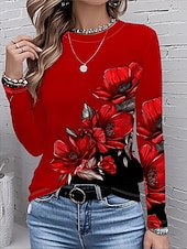 abordables Camiseta floral-Mujer Camiseta Estampado Floral Graphic Plantas Vintage Moda Elegante Manga Larga Cuello Barco Escote Redondo Tops regulares Diario Fin de semana Vino Otoño Invierno