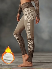 halpa Viikinki painatus-Naisten Viking Boho Leggingsit Mukavat Leggingsit Lomalle Vintage Muoti Kokopitkä Korkea Vyötärö Graafinen Geometrinen Kuvio Tulostus FleecVuorattu Lämpöeristys Lämmin Mukava Joustava Lomalle Katu