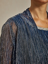  Dam Kvällstoppar Plisserad Multi lager Metallisk Ensfärgat Stylish Romantisk Bröllop 3/4 ärm Kvällsfest Bröllopsgäst Affärskläder Marinblå Sommar Vår Höst Vinter