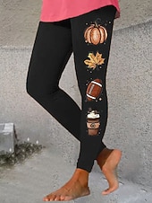 cheap Graphic Leggings-Women's Leggings Vacation Vintage Fashion Ankle-Length High Waist Graphic Pumpkin Printing Soft Breathable Stretchy Formal Outdoor Vacation rice white Orange Brown Spring Fall Winter Slim Fit
