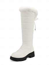 abordables Bottes de neige et d'hiver-Bottes d'hiver blanches imperméables pour femmes, montantes jusqu'aux genoux – bottes de neige chaudes et rembourrées pour le froid, les activités de plein air et le style décontracté