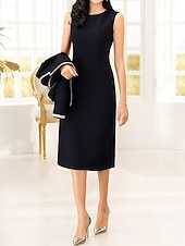 tanie Zestawy sukienek dla mamy-Dwuczęściowa Garnitur Sukienka dla matki panny młodej Formalny Elegancja Półgolf Lekko nad kolana Poliester Długi rękaw z Jeden kolor