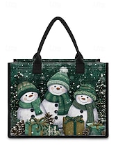 Sac fourre-tout imprimé bonhomme de neige de Noël pour femme, sac à bandoulière en toile grande capacité, sac à main pour cadeaux de vacances d'hiver pour femmes abordables Sacs de Noël-Sac fourre-tout imprimé bonhomme de neige de Noël pour femme, sac à bandoulière en toile grande capacité, sac à main pour cadeaux de vacances d'hiver pour femmes