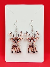 levne Dámská náušnice-Dámské vánoční dárkové akrylové náušnice se sobami, roztomilý sváteční design se santovou čepicí, zábavný sváteční doplněk na večírky a setkání.