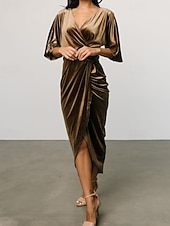 Damen Midikleid Samtkleid Partykleid Cocktailkleid Mode Modern Party Abendgesellschaft Normale Passform Einfach Halbarm V Ausschnitt Schwarz Wein Dunkelgrün Kamel Herbst Winter preiswerte abendkleider-Damen Midikleid Samtkleid Partykleid Cocktailkleid Mode Modern Party Abendgesellschaft Normale Passform Einfach Halbarm V Ausschnitt Schwarz Wein Dunkelgrün Kamel Herbst Winter