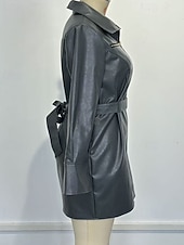 abordables Vestito Semplice-Women's Mini Dress Sheath Dress Leather Dress Fashion Modern Daily Vacation Going out Regular Fit Plain Long Sleeve Shirt Collar Grey Spring Fall Winter