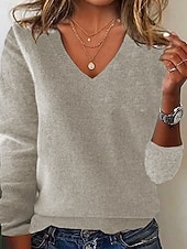 halpa Kiinteät värit-Naisten Neulos Pusero Päivittäin Tyylikäs Vapaa-aika Yhtenäinen väri Joustin V kaula-aukko Kudottu Pitkähihainen Tavalliset topit Neuloa Päivittäin Pyhäpäivä Bile Musta Valkoinen Syksy Talvi