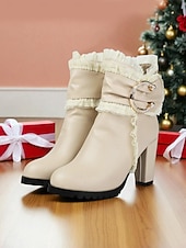 preiswerte Stiefeletten-Rote Damenstiefeletten mit goldener Schleife – festliche High Heel-Stiefel für Damen – perfekt für Weihnachtsfeiern, Feiertagstreffen und Abende