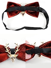 billige Juletilbehør-Herresløyfe i fløyel med gullfarget hjortehode, elegant justerbar halskjede i flere farger, perfekt til julefester, bryllup og formelle høytidsarrangementer