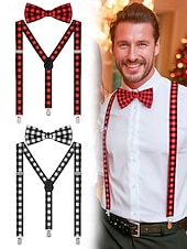 baratos Gravatas masculinas e gravatas borboleta-Conjunto de suspensório ajustável e gravata borboleta xadrez de Natal masculino, estilo casual e formal, perfeito para festas de fim de ano e presentes
