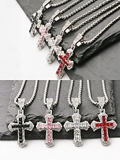 Недорогие Мужские украшения-Мужское рождественское ожерелье-крест из сплава, разноцветное, с искрящимся кристаллом, стильный аксессуар для праздничных вечеринок и повседневной носки